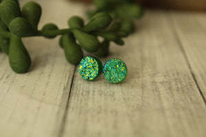 8mm Flat Green Earrings