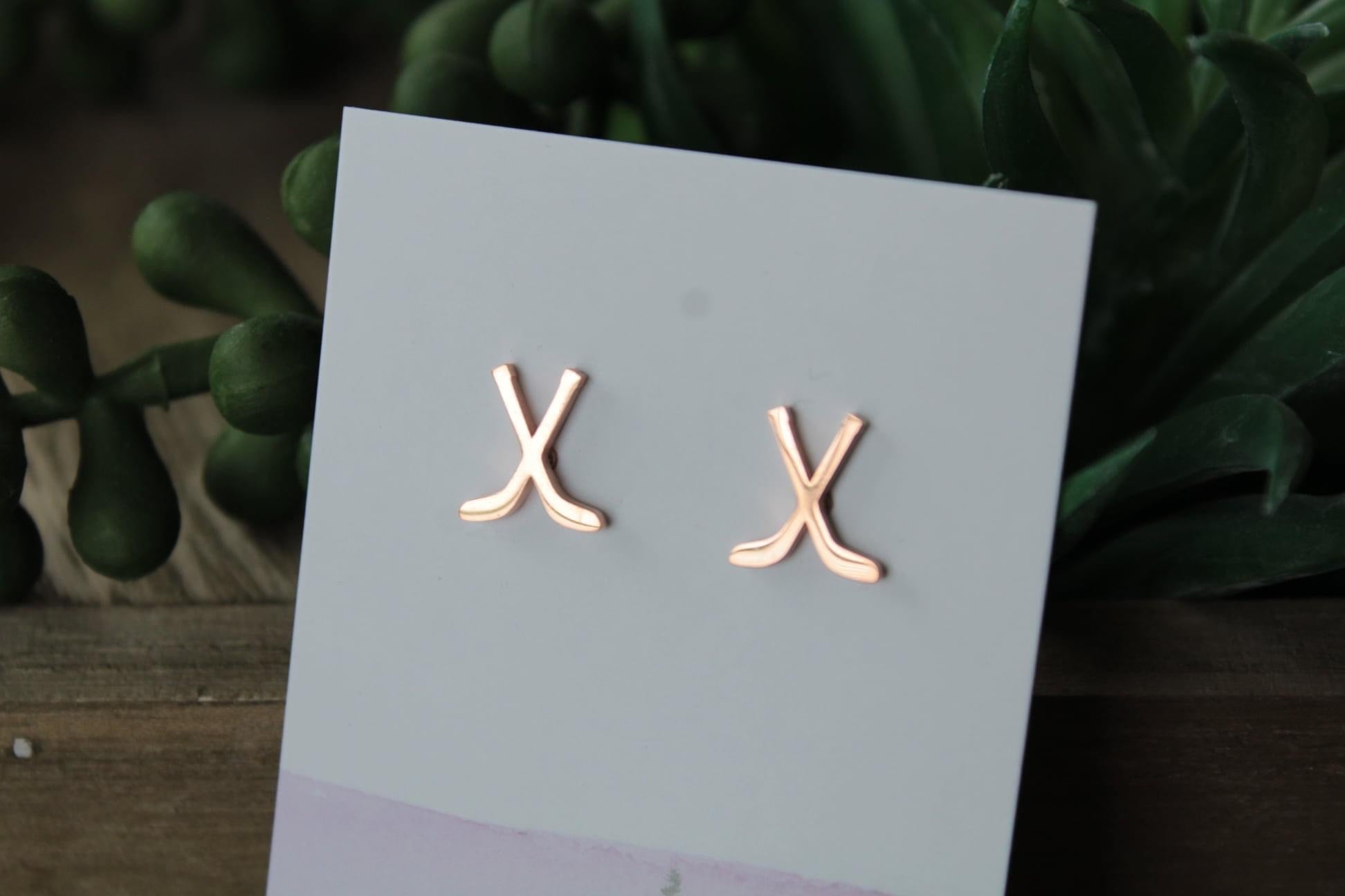 Rose Gold Hockey Stick Earrings