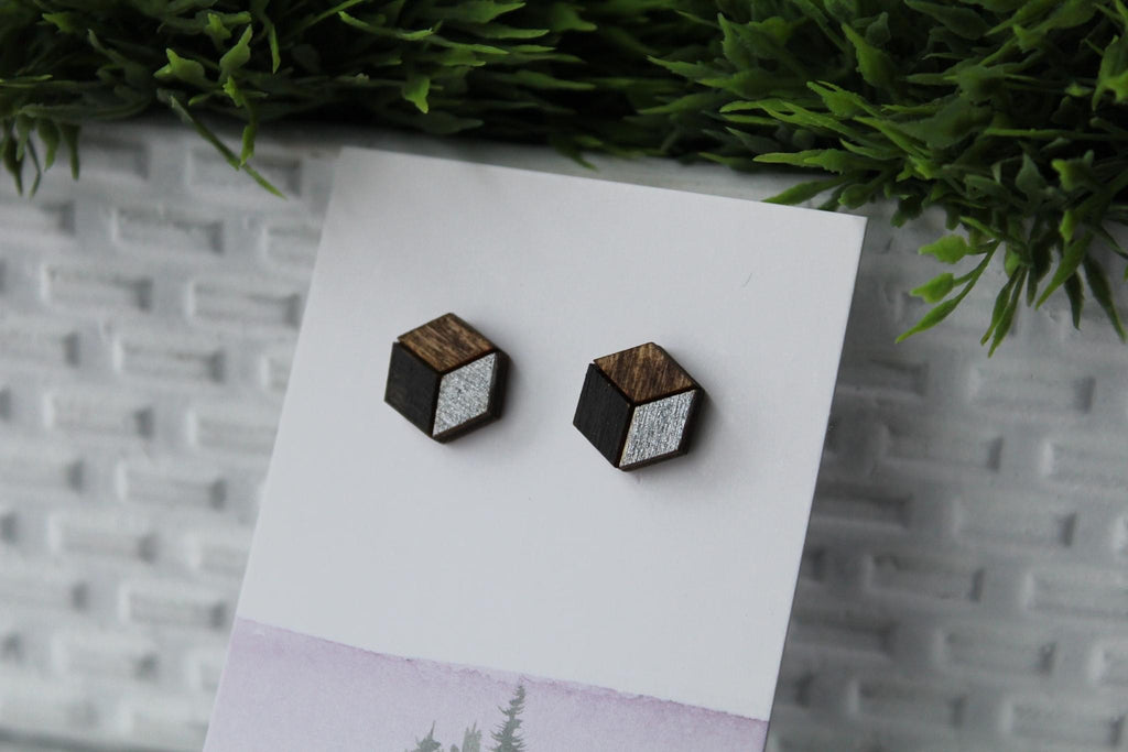 Wood Black/Silver Earrings