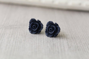 Navy Rose Earrings