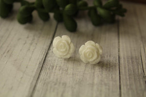 12mm White Flower Earrings