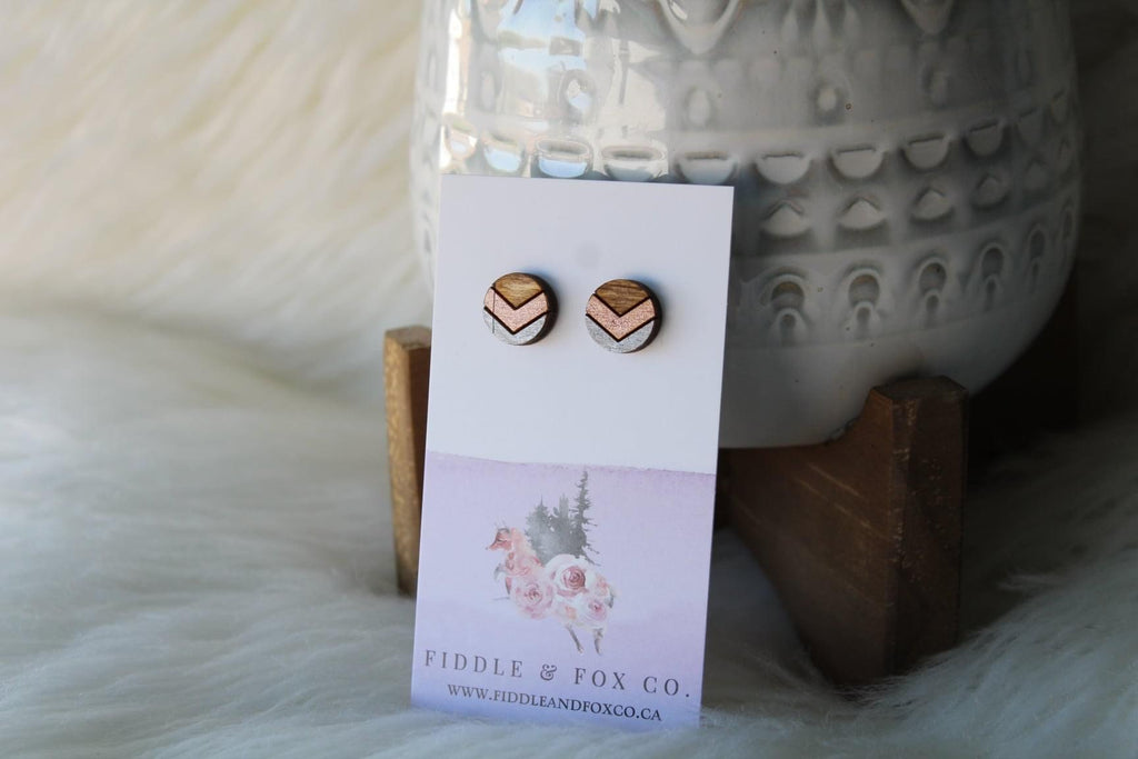 Wood Earrings Metallic Rose Gold/Silver