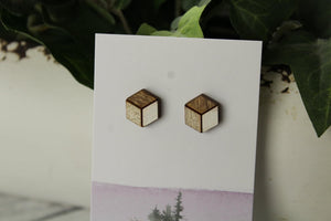 12mm Metallic champagne/white wood earrings