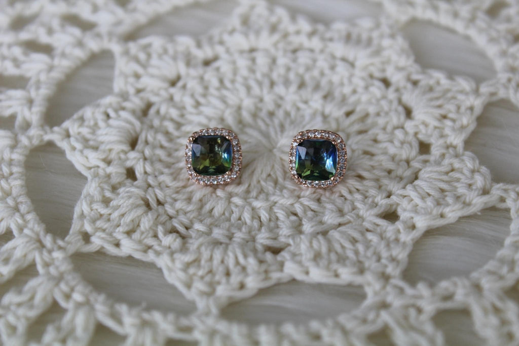 Olive/Rose Gold Sapphire Earrings