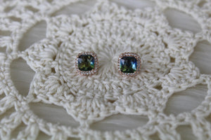Olive/Rose Gold Sapphire Earrings