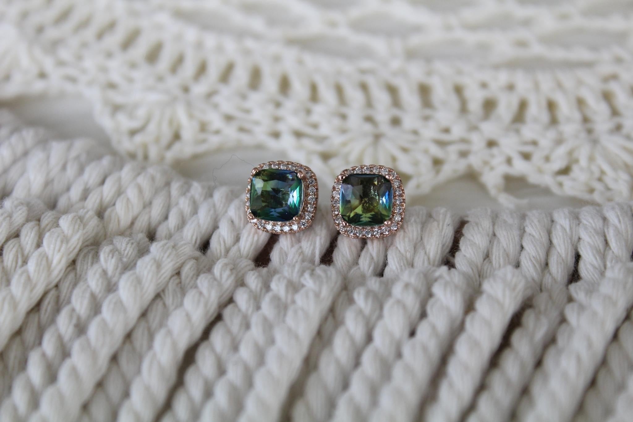 Olive/Rose Gold Sapphire Earrings