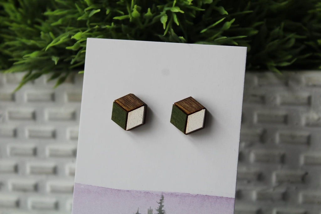 Wood Earrings Green/White