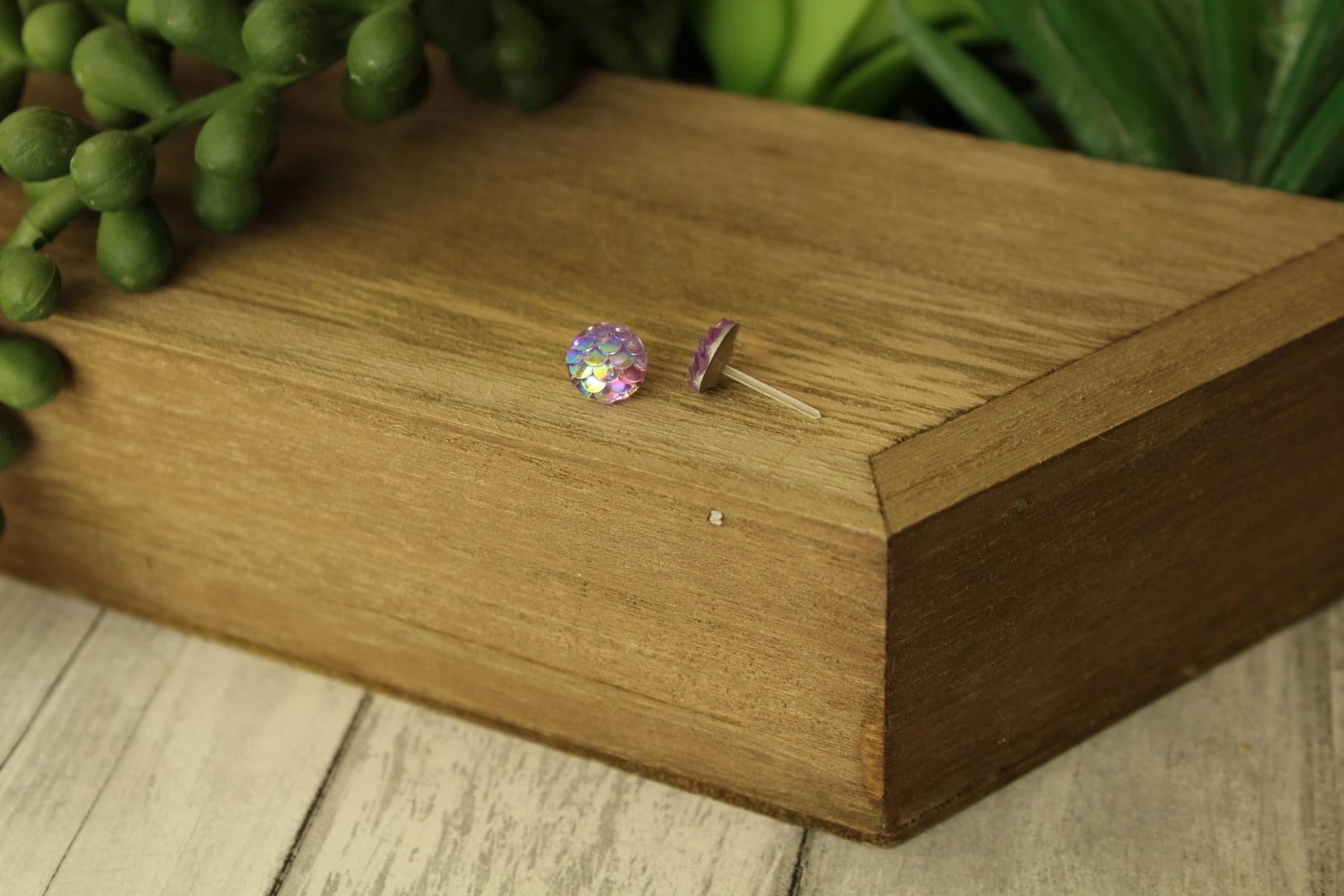 8mm Purple Mermaid Earrings