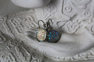 12mm Flat Iridescent Druzy Earrings