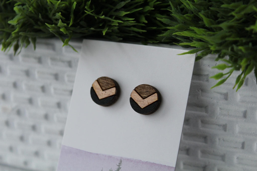 Wood Chevron Black/Rose Gold Earrings