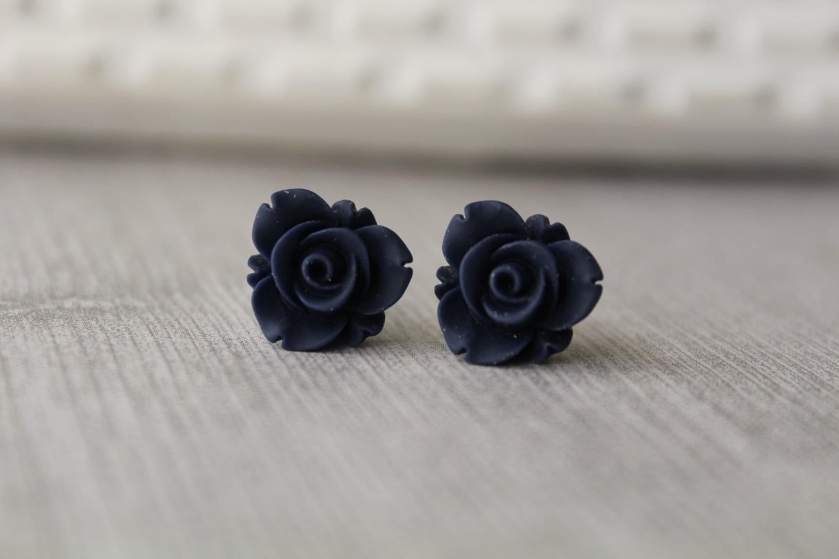 Navy Rose Earrings
