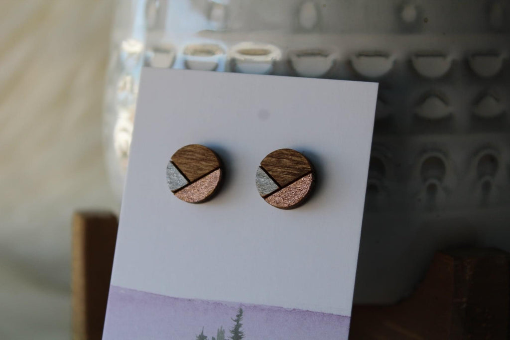 Wood Earrings Metallic Silver/Rose Gold