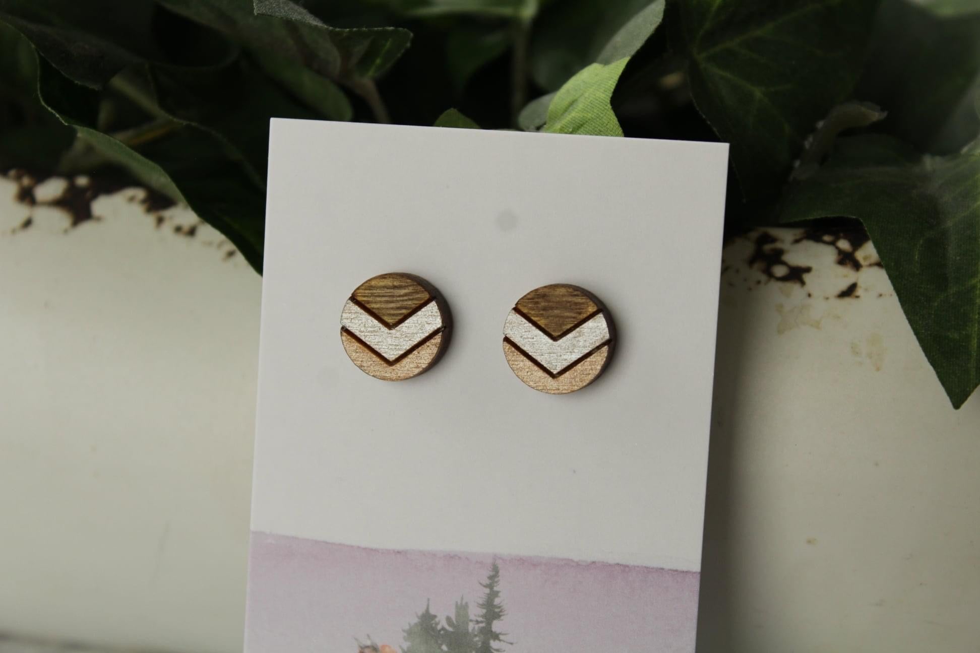 12mm White/Metallic Taupe wood earrings