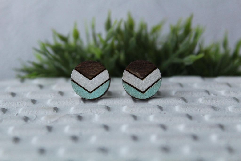 Chevron White/Mint Earrings