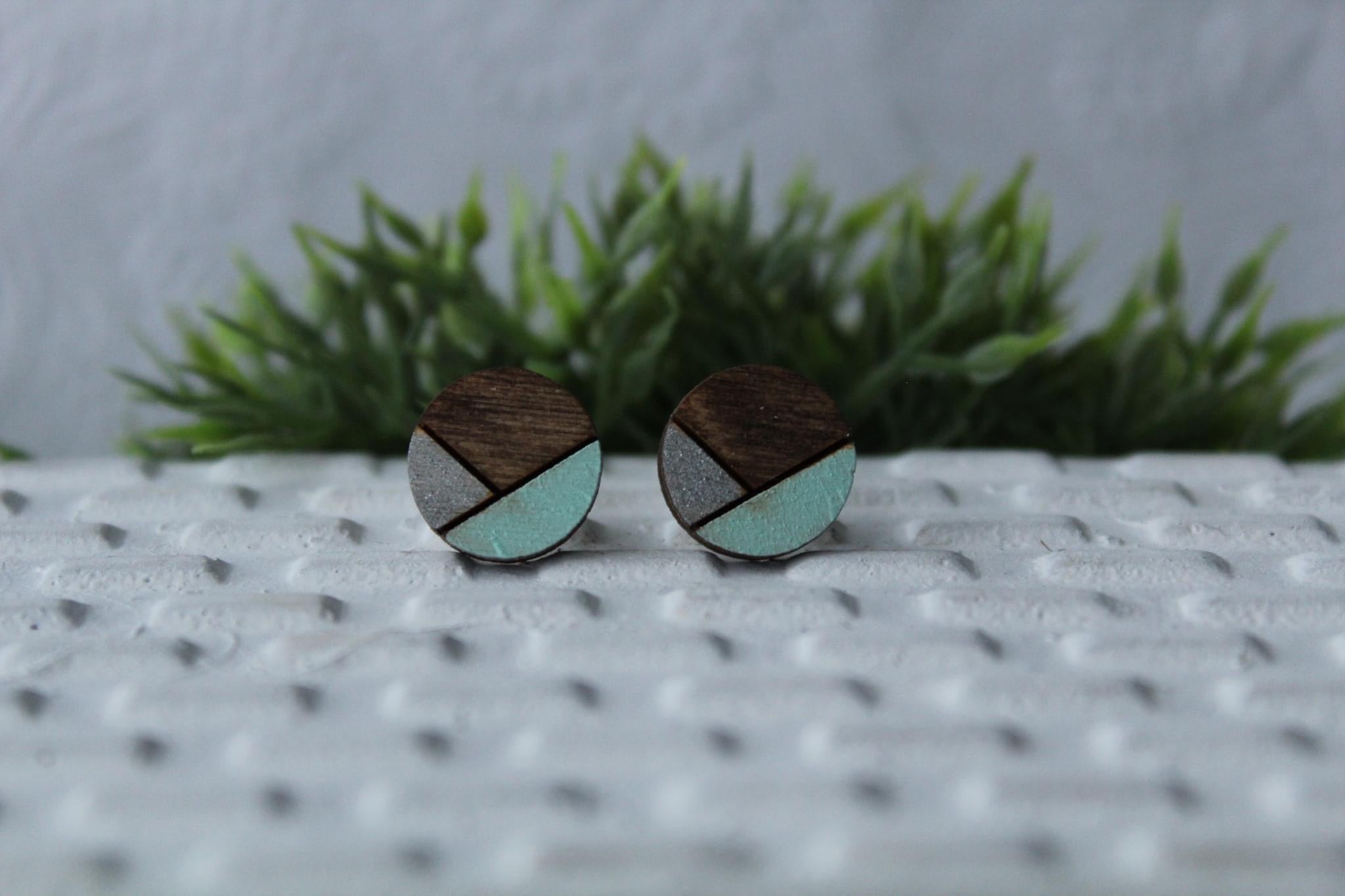 Wood Silver/Mint Earrings