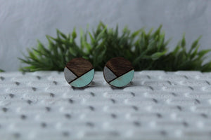Wood Silver/Mint Earrings