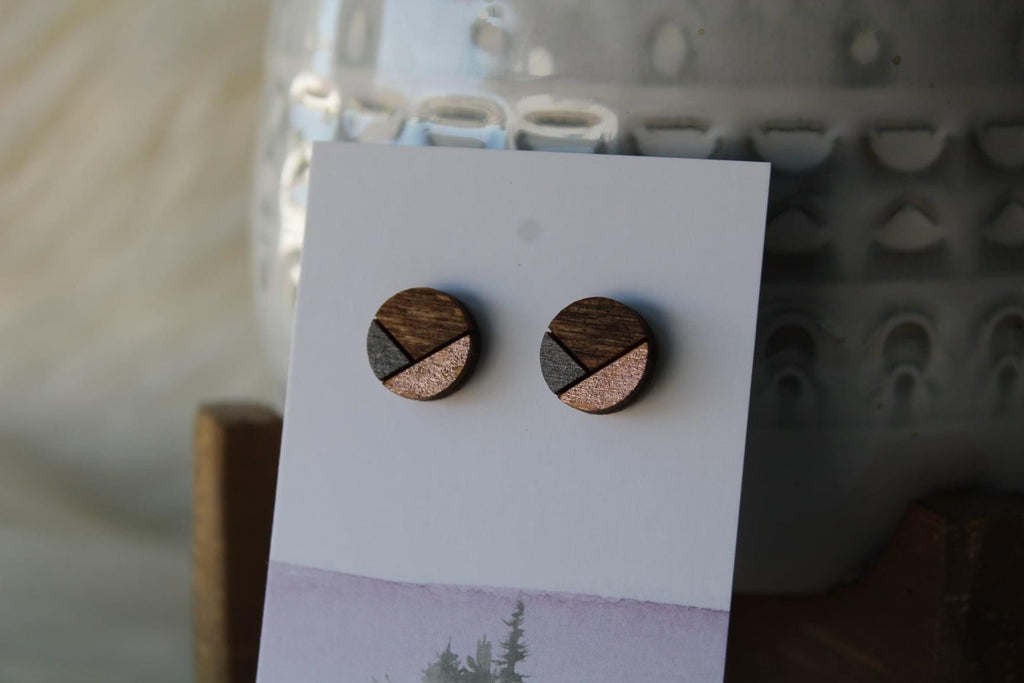 Wood Earrings Metallic Rose Gold/Dark Grey