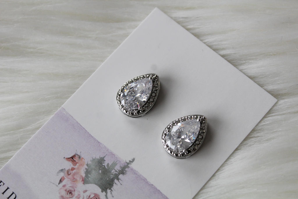 Silver Pear Cut Earrings