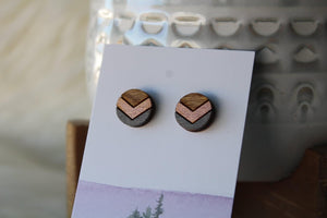 Wood Earrings Metallic Rose Gold/Dark Grey