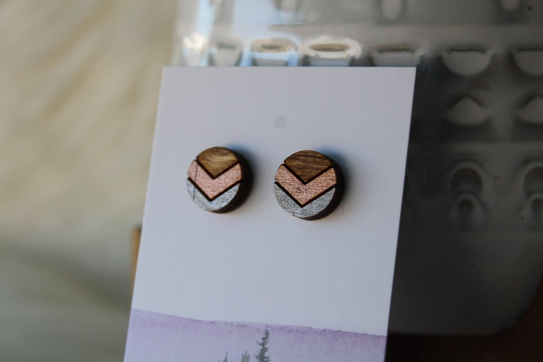 Wood Earrings Metallic Rose Gold/Silver