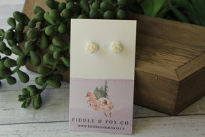8mm White Flower Earrings