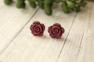 12mm Burgundy Flower Earrings