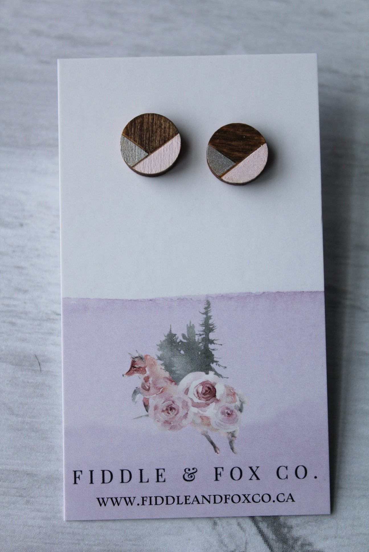 Geometric Wood Earrings • Silver/Pink