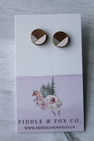 Geometric Wood Earrings • Silver/Pink