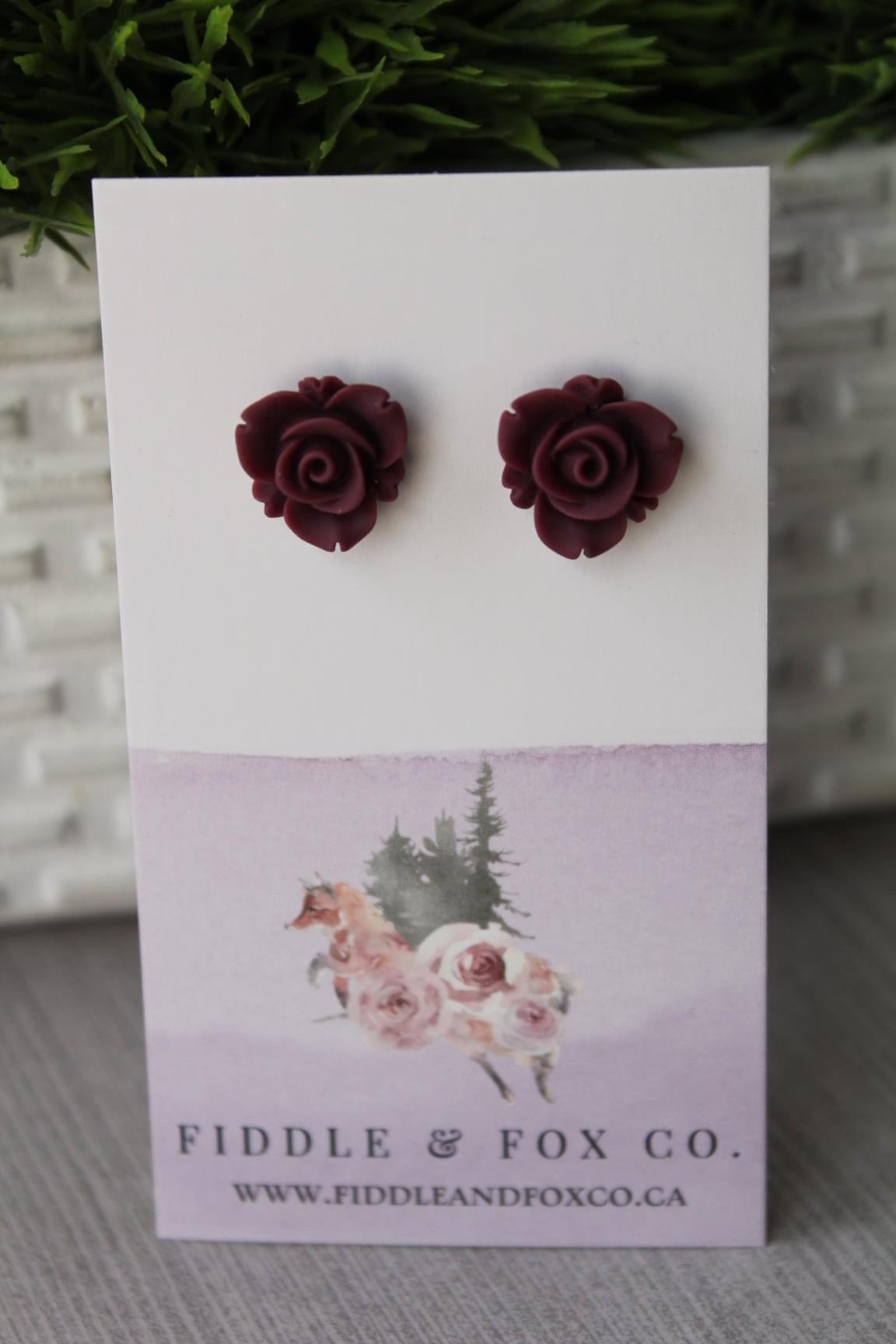 Burgundy Rose Earrings