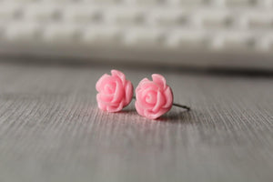 8mm Light Pink Rose Earrings