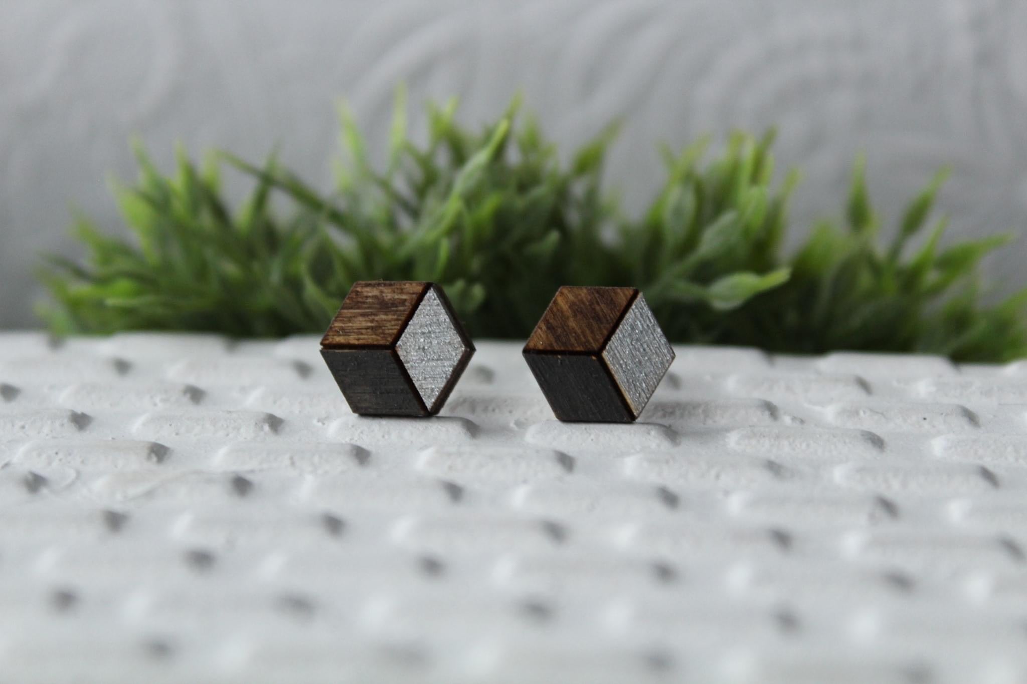 Wood Black/Silver Earrings