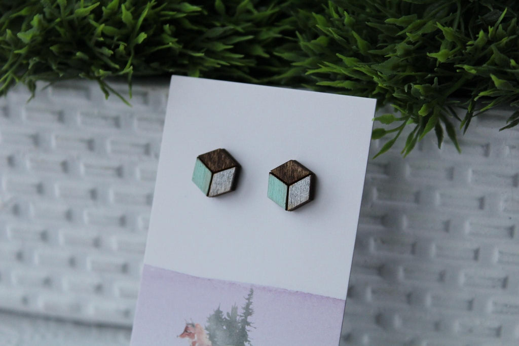 Wood Mint/Silver Earrings