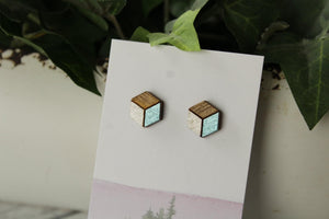 12mm champagne/metallic blue wood earrings
