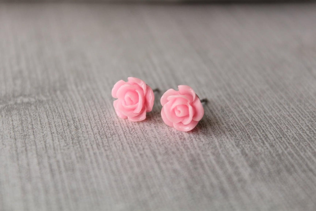 8mm Light Pink Rose Earrings
