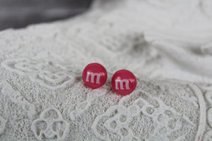 8mm red m&m earrings